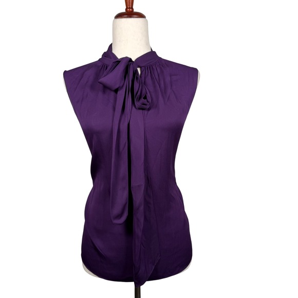Theory Women's Purple Sleeveless Tie Neck Silk Blouse Size M Classic Career Chic - Picture 1 of 8